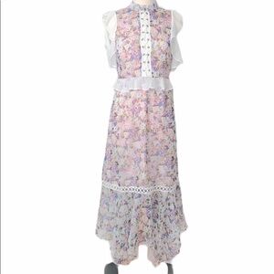 NWT Crosby & Spring mixed floral Lace Up Tiered Maxi Dress  SZ M REG $155